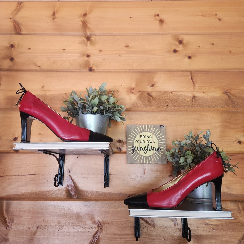 Timothy Hitsman Black Red Colorblock Leather Pumps Cutout Bow Heels Vintage 11 M